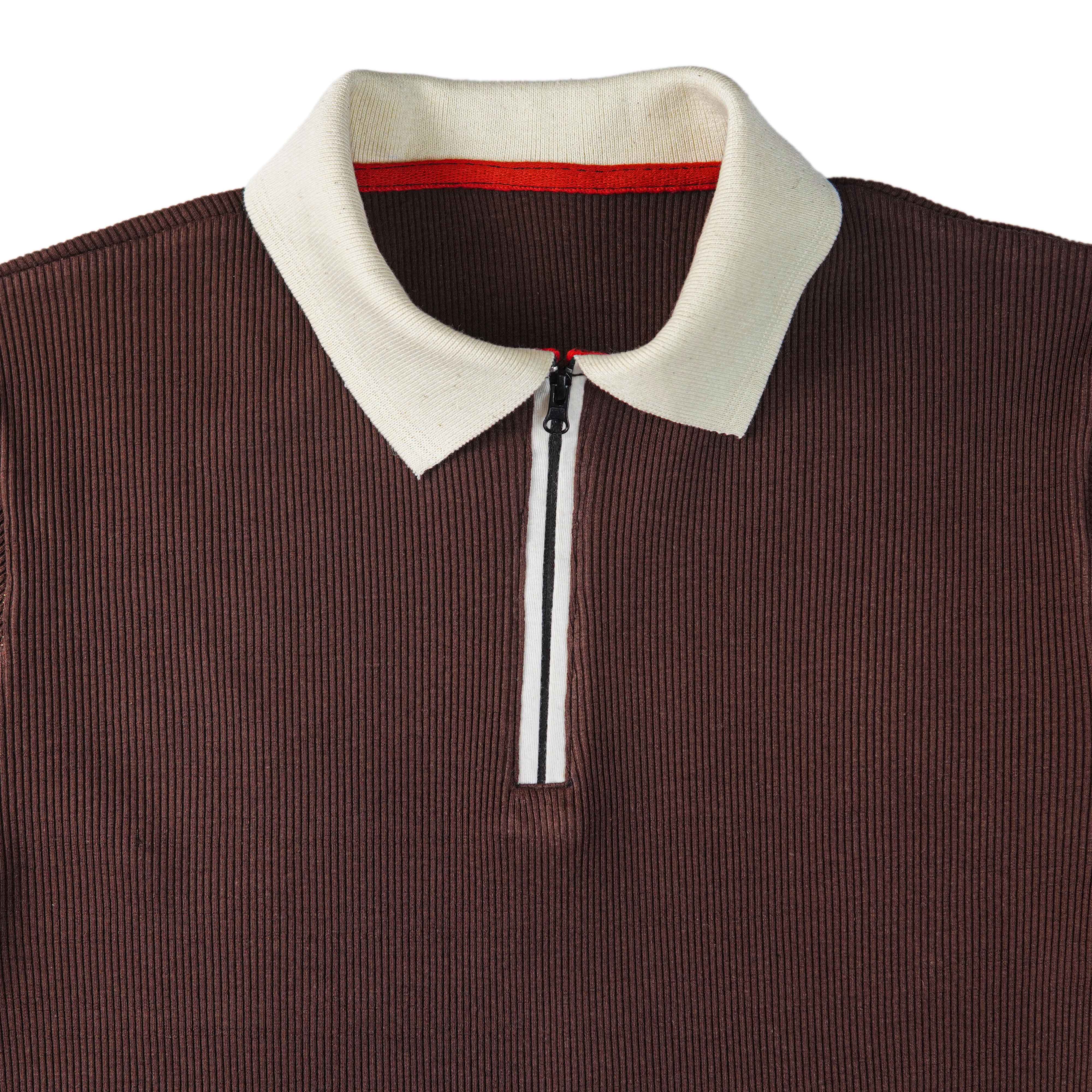 Stretched Rib Long Sleeve Polo Shirt S Brown