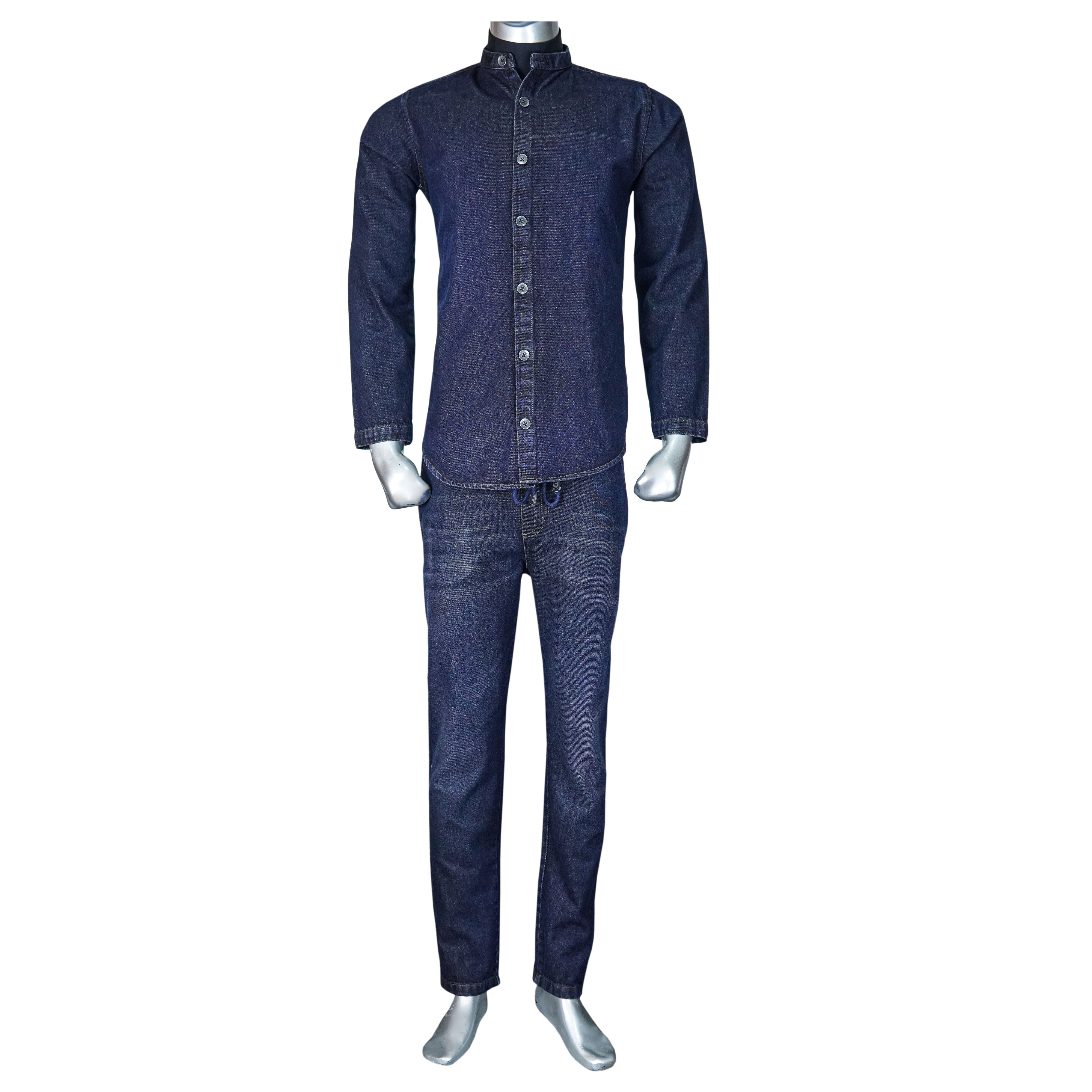 Long Sleeve Plain Denim Suit - Foxy Garments