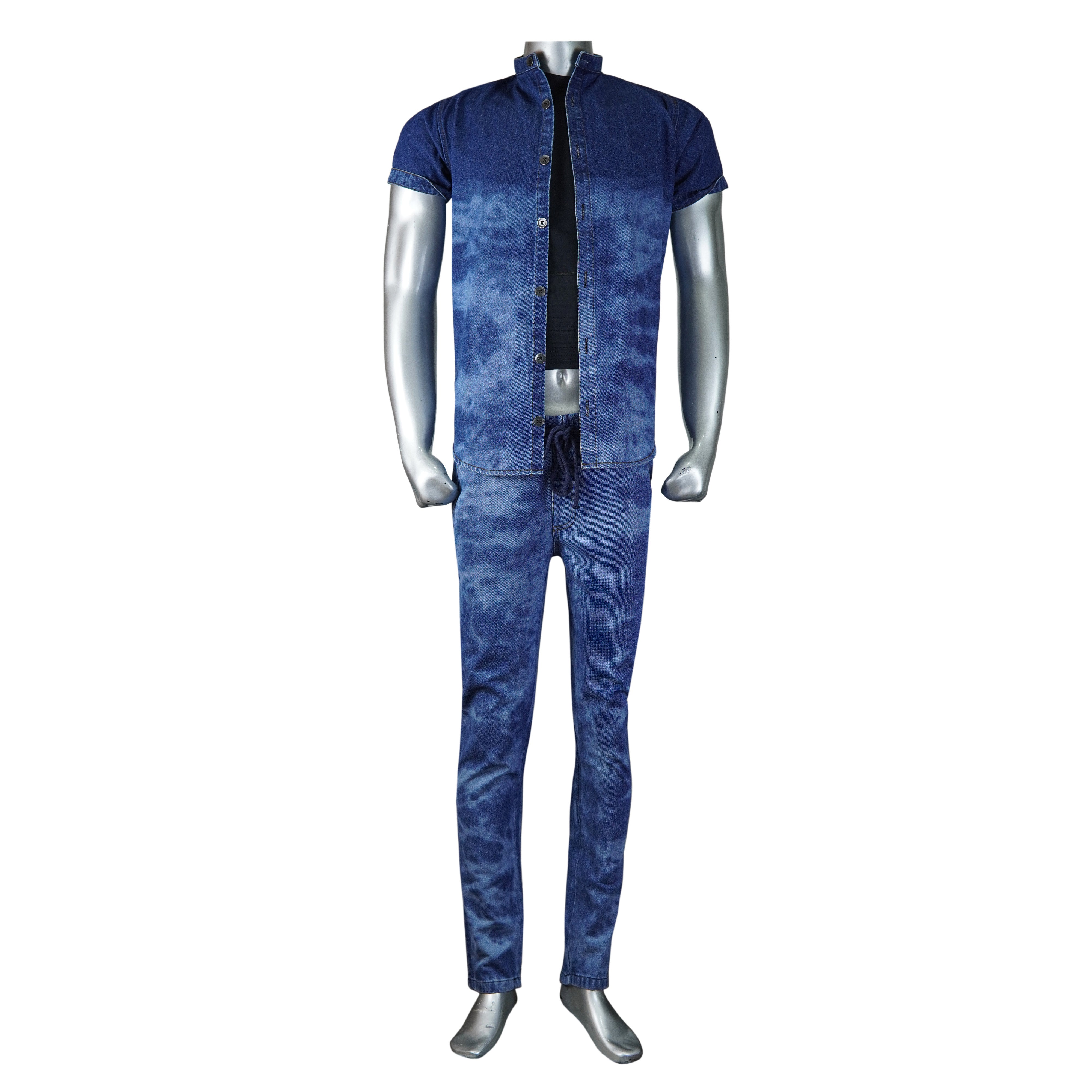 Half Sleeve Shaded Denim Suit - Foxy Garments