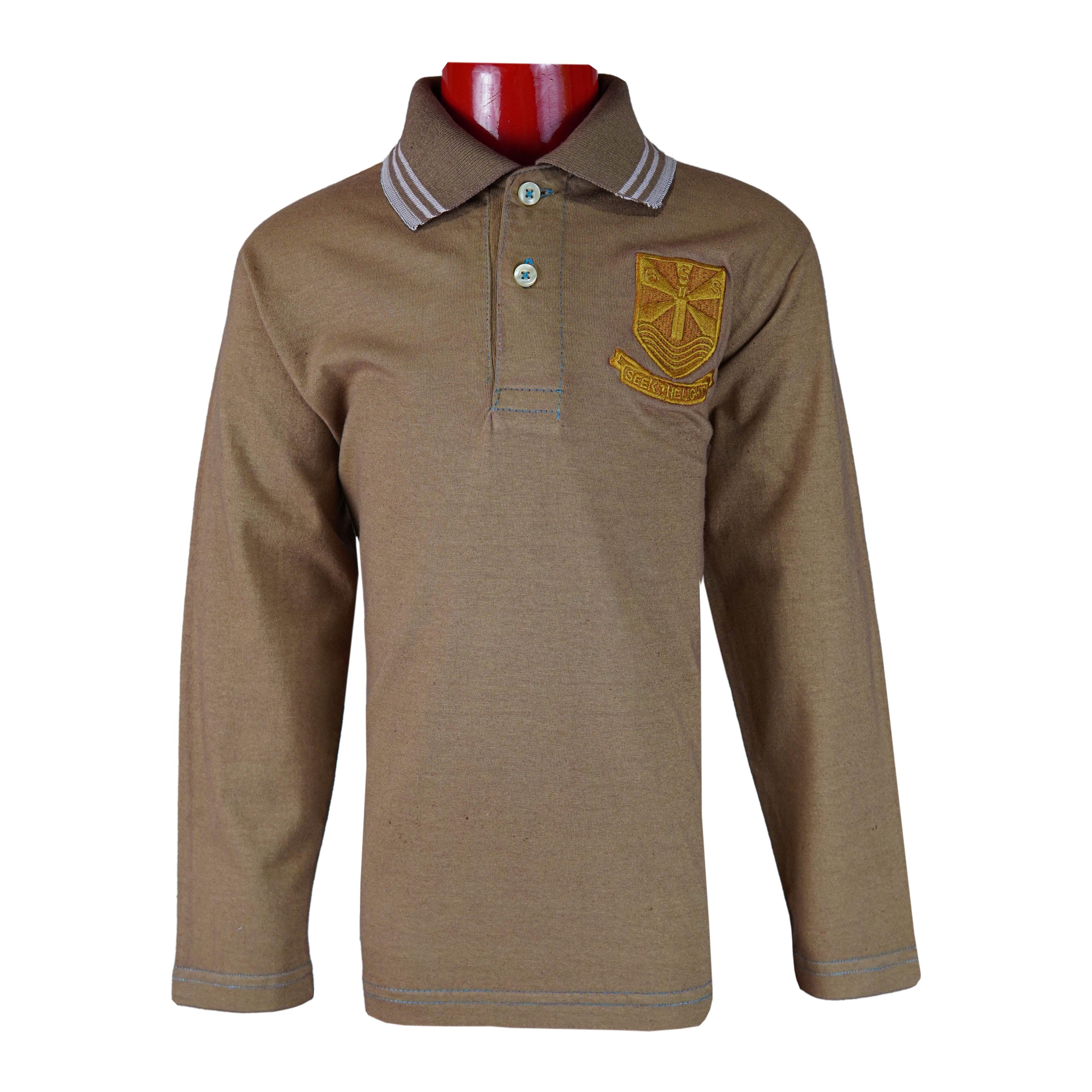 03-Tone Khaki Shade Full Sleeve Polo Shirt For Kids - Foxy Garments