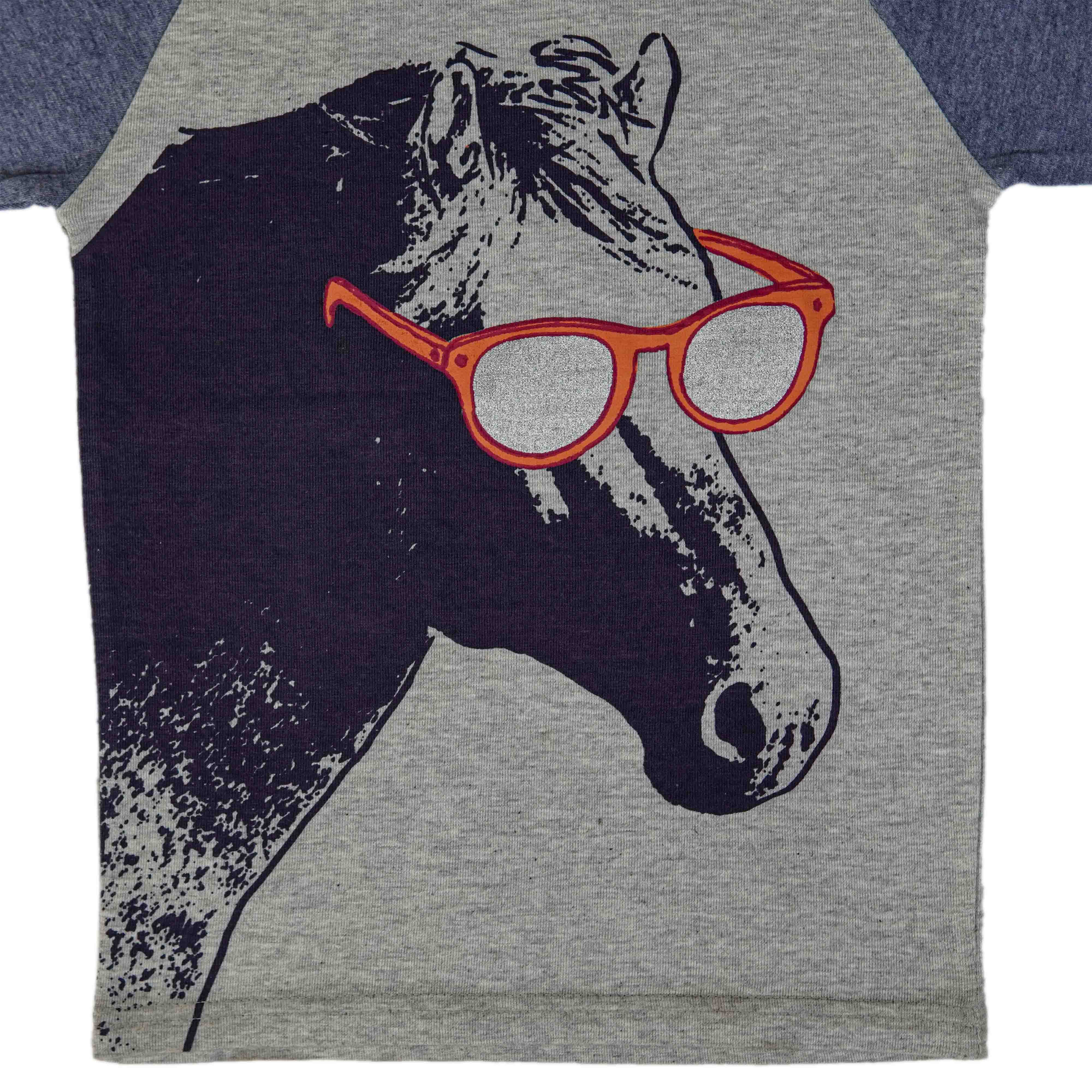 Kids Contrast Sleeve Horse Printed T Shirt - Foxy Garments