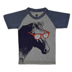 Kids Contrast Sleeve Horse Printed T Shirt - Foxy Garments