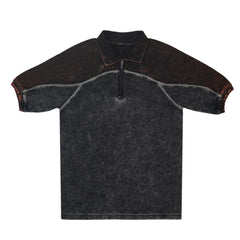 Thermal Contrast Vintage Wash Polo Shirt With Same Collar
