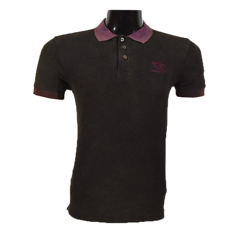 Dark Brown Shaded Polo Shirt With Contrast Collar - Foxy Garments