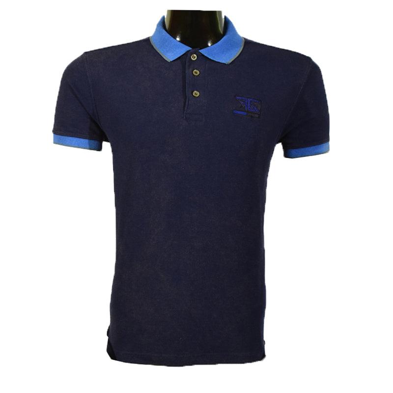 Navy Blue Polo Shirt With Royal blue Collar - Foxy Garments